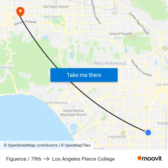 Figueroa / 79th to Los Angeles Pierce College map