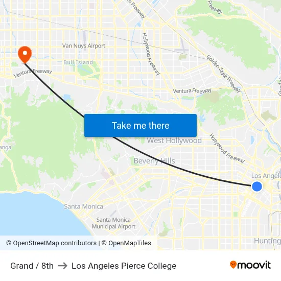 Grand / 8th to Los Angeles Pierce College map