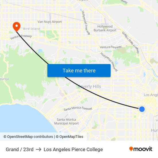 Grand / 23rd to Los Angeles Pierce College map