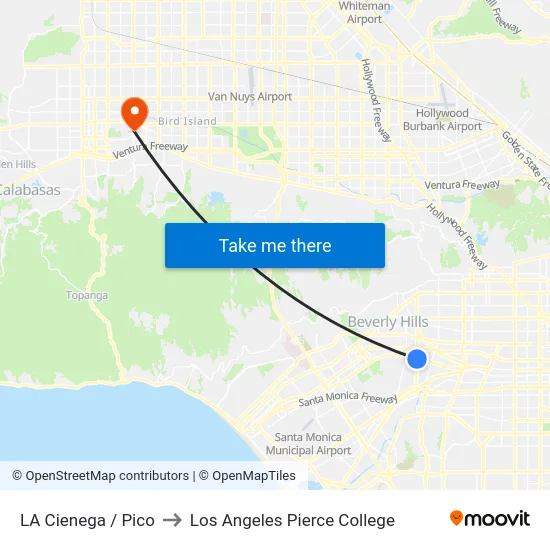 LA Cienega / Pico to Los Angeles Pierce College map