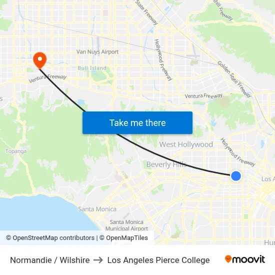 Normandie / Wilshire to Los Angeles Pierce College map