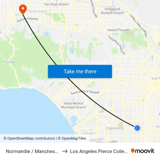 Normandie / Manchester to Los Angeles Pierce College map