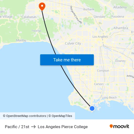 Pacific / 21st to Los Angeles Pierce College map