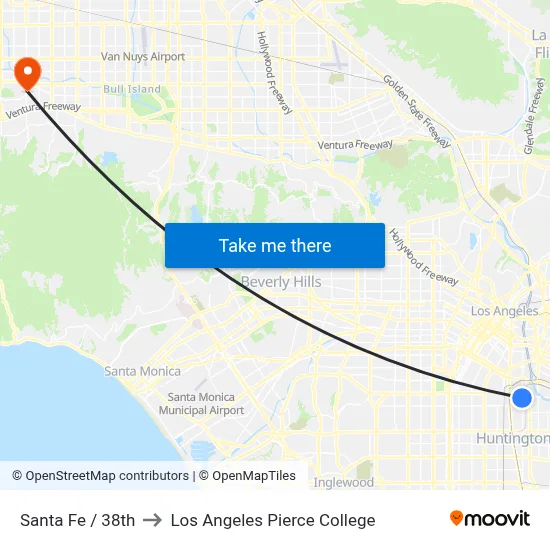 Santa Fe / 38th to Los Angeles Pierce College map