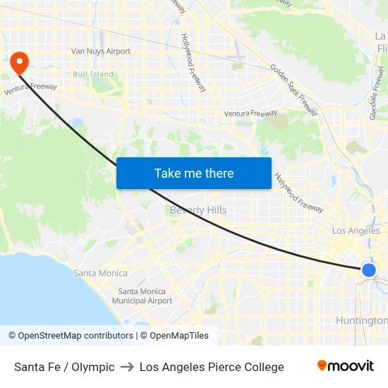 Santa Fe / Olympic to Los Angeles Pierce College map