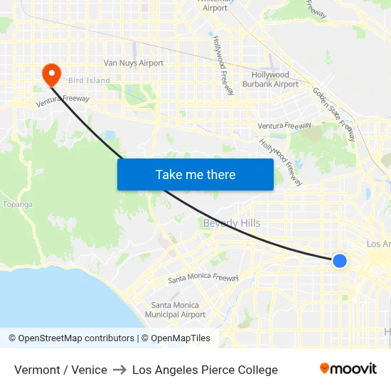 Vermont / Venice to Los Angeles Pierce College map