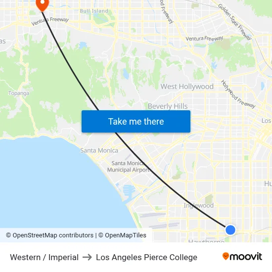 Western / Imperial to Los Angeles Pierce College map