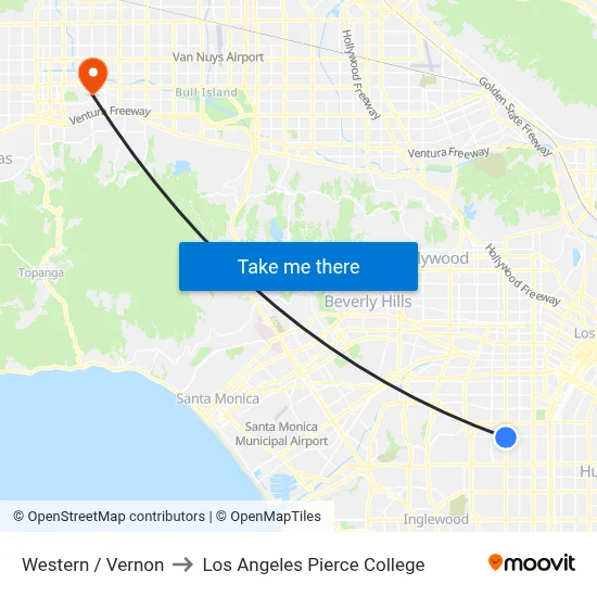Western / Vernon to Los Angeles Pierce College map