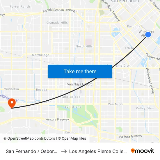 San Fernando / Osborne to Los Angeles Pierce College map