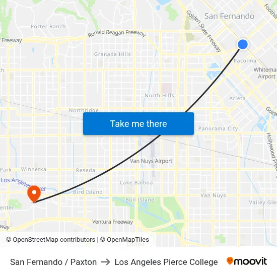 San Fernando / Paxton to Los Angeles Pierce College map