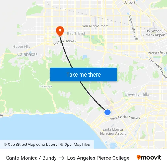 Santa Monica / Bundy to Los Angeles Pierce College map