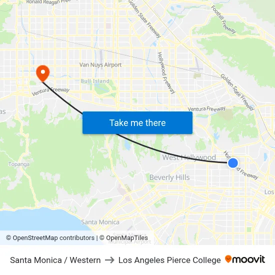 Santa Monica / Western to Los Angeles Pierce College map