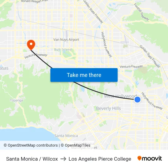 Santa Monica / Wilcox to Los Angeles Pierce College map