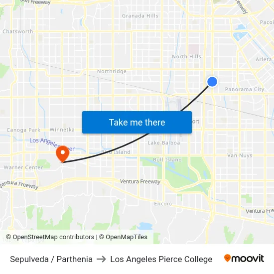 Sepulveda / Parthenia to Los Angeles Pierce College map