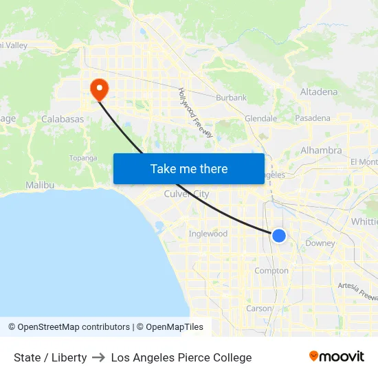 State / Liberty to Los Angeles Pierce College map