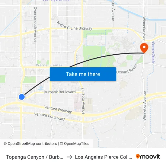 Topanga Canyon / Burbank to Los Angeles Pierce College map