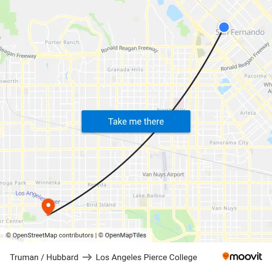 Truman / Hubbard to Los Angeles Pierce College map