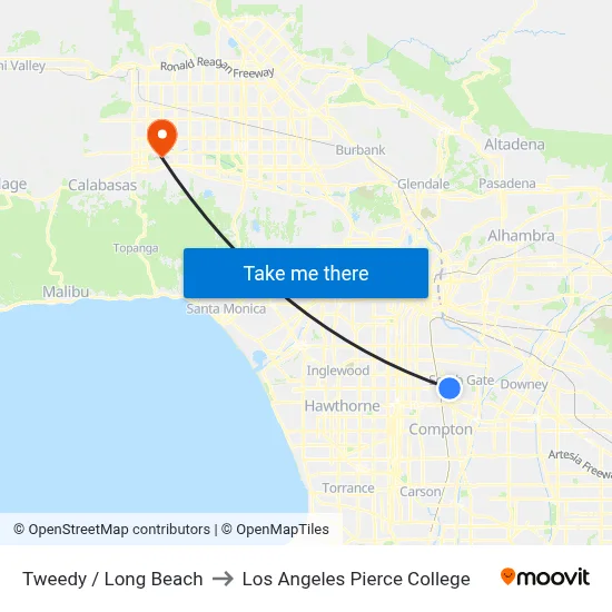 Tweedy / Long Beach to Los Angeles Pierce College map