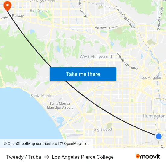 Tweedy / Truba to Los Angeles Pierce College map