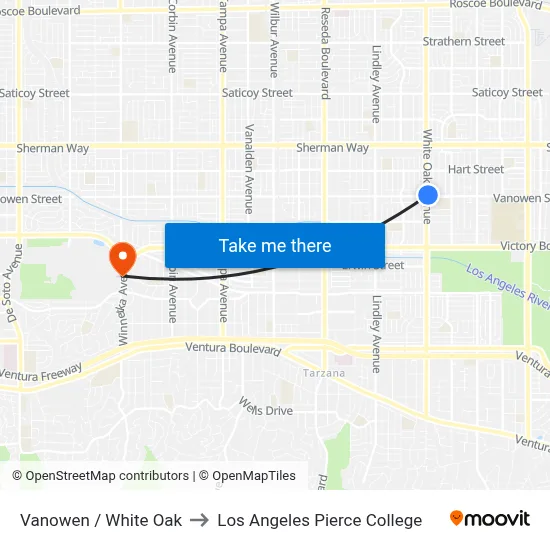 Vanowen / White Oak to Los Angeles Pierce College map