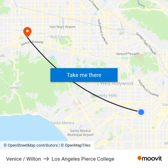 Venice / Wilton to Los Angeles Pierce College map