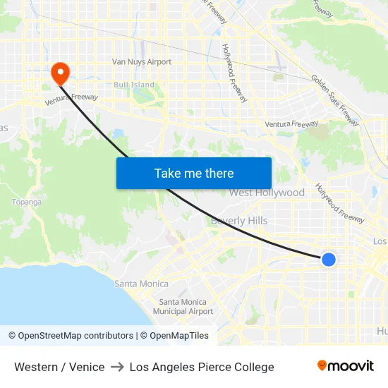 Western / Venice to Los Angeles Pierce College map