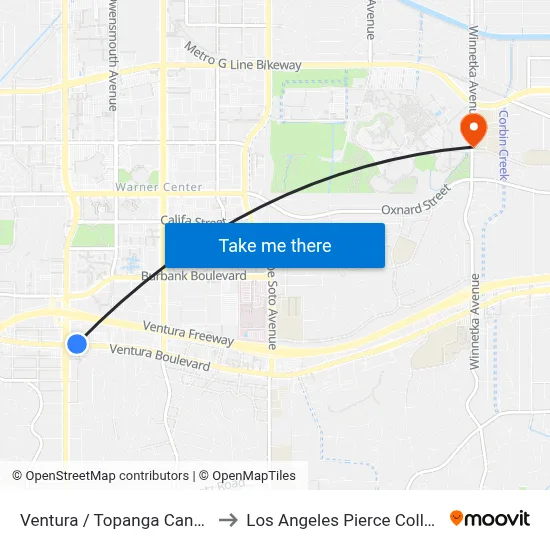 Ventura / Topanga Canyon to Los Angeles Pierce College map