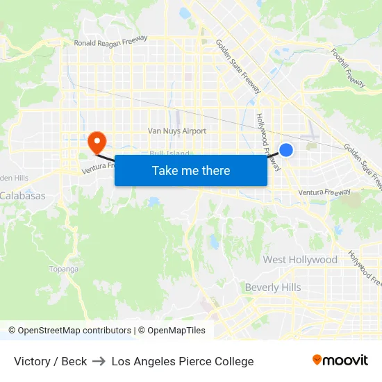 Victory / Beck to Los Angeles Pierce College map