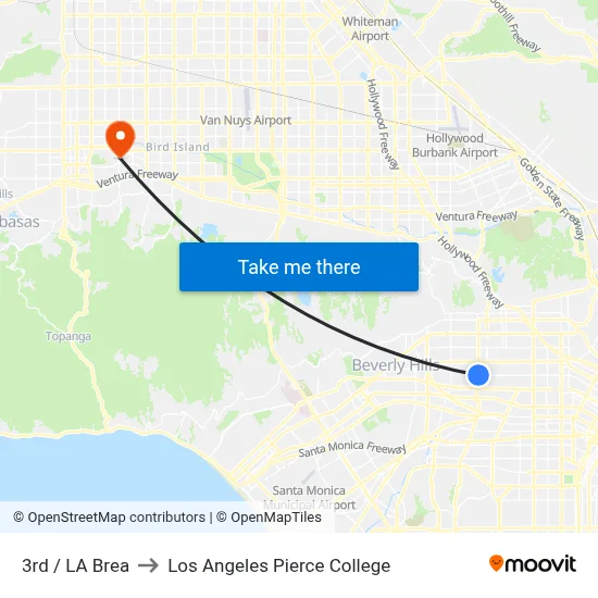 3rd / LA Brea to Los Angeles Pierce College map