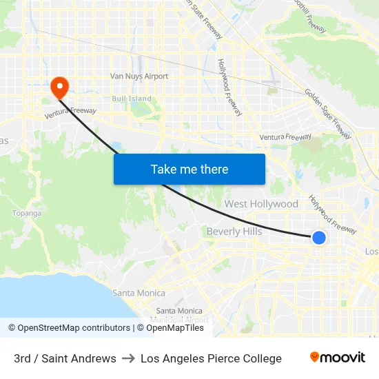 3rd / Saint Andrews to Los Angeles Pierce College map