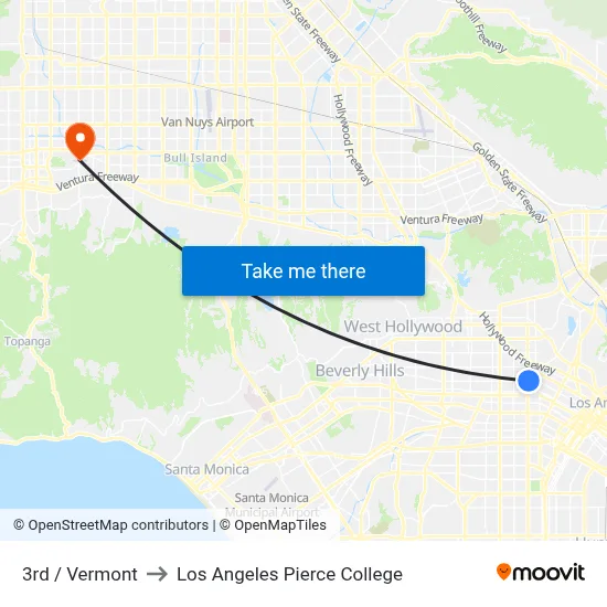 3rd / Vermont to Los Angeles Pierce College map