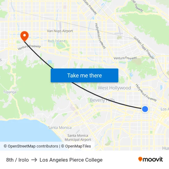 8th / Irolo to Los Angeles Pierce College map