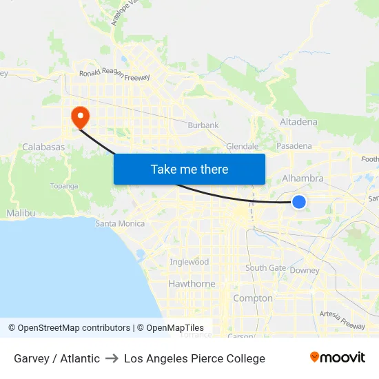 Garvey / Atlantic to Los Angeles Pierce College map