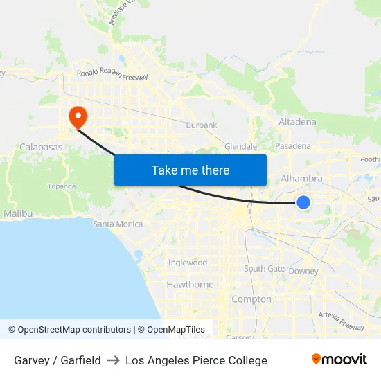 Garvey / Garfield to Los Angeles Pierce College map