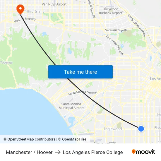 Manchester / Hoover to Los Angeles Pierce College map