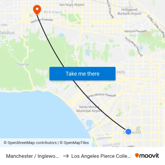 Manchester / Inglewood to Los Angeles Pierce College map