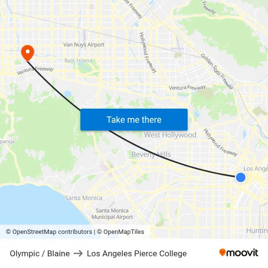 Olympic / Blaine to Los Angeles Pierce College map