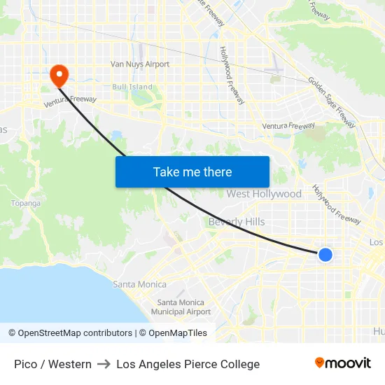 Pico / Western to Los Angeles Pierce College map