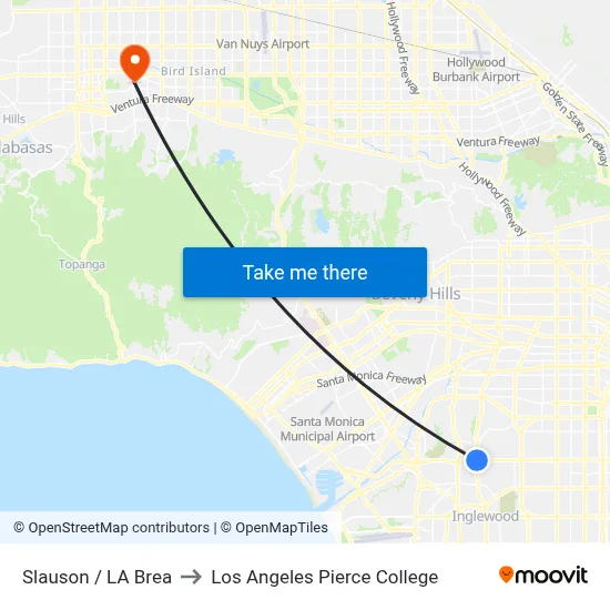 Slauson / LA Brea to Los Angeles Pierce College map