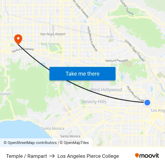 Temple / Rampart to Los Angeles Pierce College map