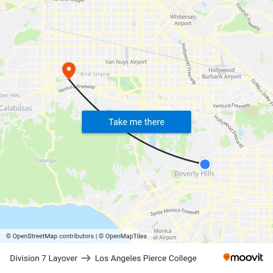 Division 7 Layover to Los Angeles Pierce College map