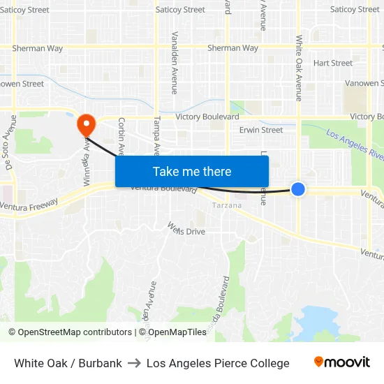White Oak / Burbank to Los Angeles Pierce College map
