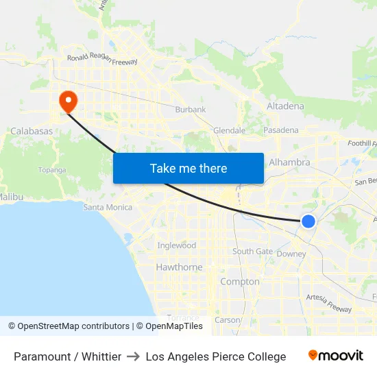 Paramount / Whittier to Los Angeles Pierce College map