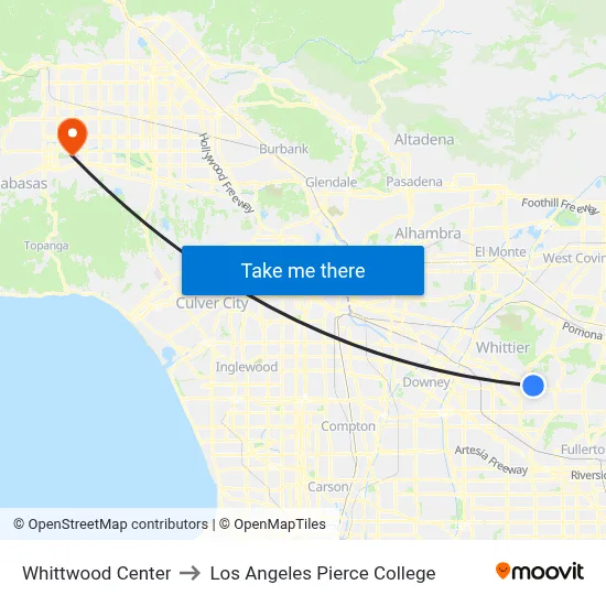 Whittwood Center to Los Angeles Pierce College map