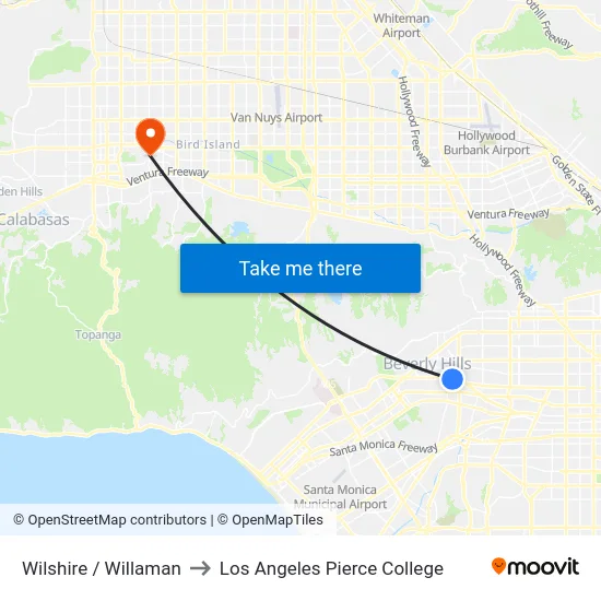 Wilshire / Willaman to Los Angeles Pierce College map