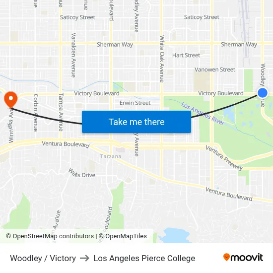 Woodley / Victory to Los Angeles Pierce College map