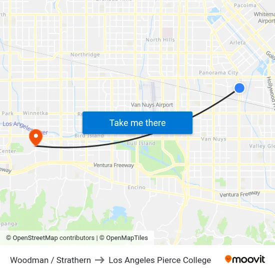 Woodman / Strathern to Los Angeles Pierce College map