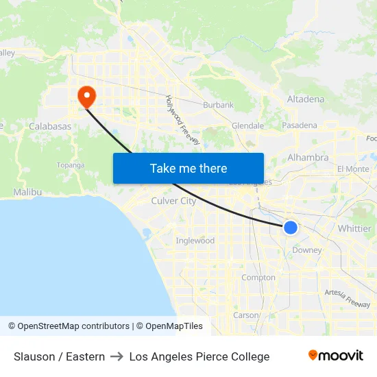 Slauson / Eastern to Los Angeles Pierce College map