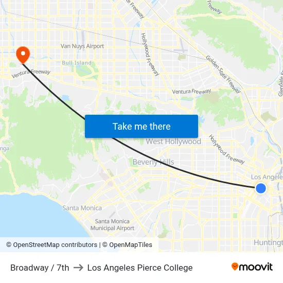 Broadway / 7th to Los Angeles Pierce College map