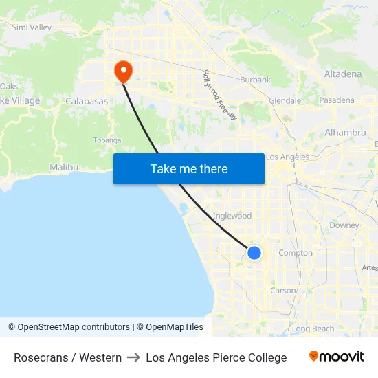 Rosecrans / Western to Los Angeles Pierce College map